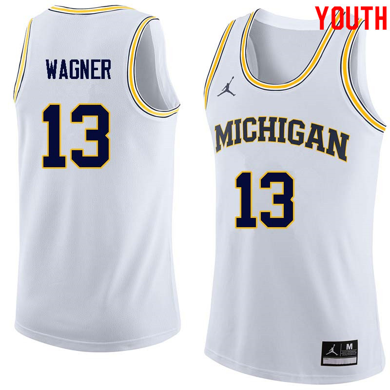 Youth #13 Moritz Wagner Michigan Wolverines College Basketball Jerseys Sale-White